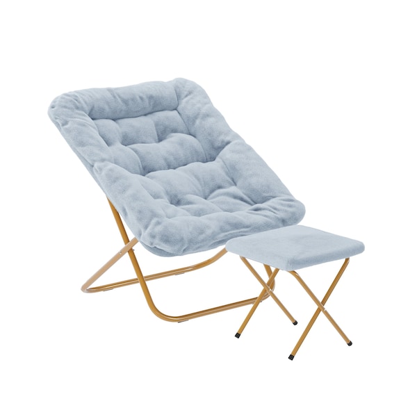 Flash Furniture Archer 28-in Oversized Folding Saucer Chair w/Folding Ottoman, Dusty Aqua Faux Fur/Soft Gold Frame FV-FSC-027-FR-DTAQ-SGD-GG - main